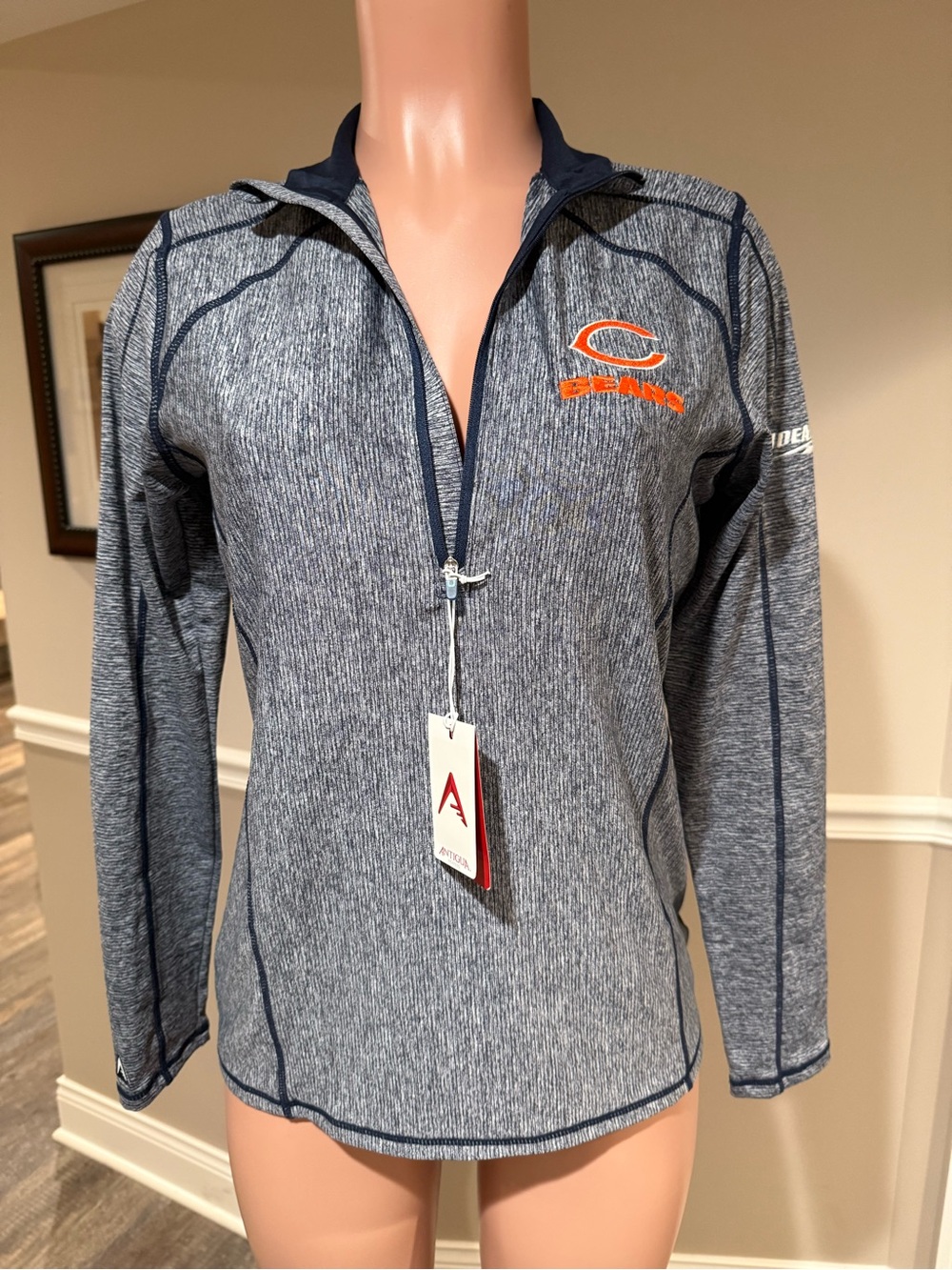 Chicago Bears Lightweight Quarter-Zip Pullover - Heather Navy with Orange Logo